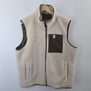 Bass Outdoor Sherpa Fleece Vest Mens XL Cream Green Full Zip Gorpcore Hiking
